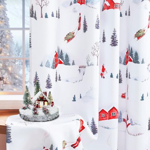 Christmas Curtains for Living Room 2 Panels Set 84 Inch Length,Snowman,Christmas Tree,Gift,Red House,Girl Watercolor Painting Curtain for Bedroom Country Farmhouse Xmas Holiday Decor in Saudi Arabia