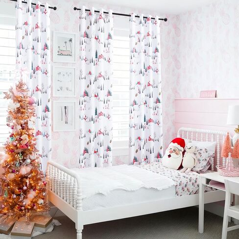 Christmas Curtains for Living Room 2 Panels Set 84 Inch Length,Snowman,Christmas Tree,Gift,Red House,Girl Watercolor Painting Curtain for Bedroom Country Farmhouse Xmas Holiday Decor in Saudi Arabia