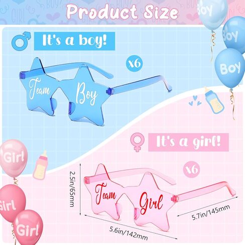 Pibupibu 12 Pcs Gender Reveal Glasses Blue Pink Sunglasses Bulk Team Girl or Boy for Gender Reveal Decor Glasses Party Favors in Saudi Arabia