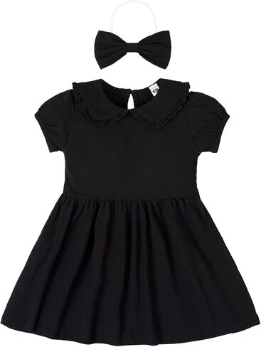 Lysmuch 18M-5T Toddler Girls Frusts Short Sleeve Dresses Peter Pan Collared Dress Solid Solid Puff Playwer in Kuwait