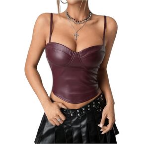 Milumia Women's Pu Leather Cami Top Spaghetti Strap Y2k Party Cropped Tank Tops in Kuwait