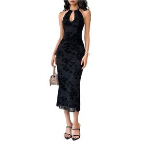GORGLITTER Women's Mesh Bodycon Midi Dress Gothic Cut Out Halter Top Dresses Party Cocktail 2025 in Saudi Arabia