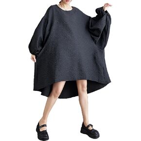 ellazhu Women's Dress Long Sleeve Crewneck Flowy High Low Hem Loose Oversize Casual Fall GZ261 in Saudi Arabia