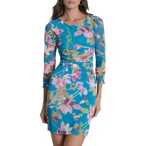 DKNY Women's 3/4 Sleeve Jewel Neck Ruched Bodice Mini Dress in Saudi Arabia