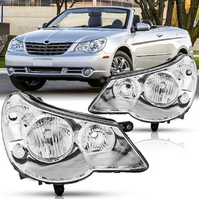 Headlights Assembly Pair for 2007 2008 2009 2010 Chrysler Sebring Headlamps Replacement Driver and Passenger Side (LH RH),Chrome Housing Clear Reflector in Kuwait