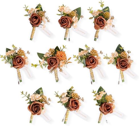 TINGE TIME Boutonniere للرجال والعريس وأفضل رجل بوتونيير لحفلات الزفاف والذكرى السنوية وحفلات العشاء الرسمية وحفلات الزفاف الريفية في الخريف (التيراكوتا) in Kuwait