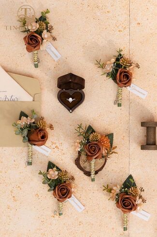 TINGE TIME Boutonniere للرجال والعريس وأفضل رجل بوتونيير لحفلات الزفاف والذكرى السنوية وحفلات العشاء الرسمية وحفلات الزفاف الريفية في الخريف (التيراكوتا) in Kuwait