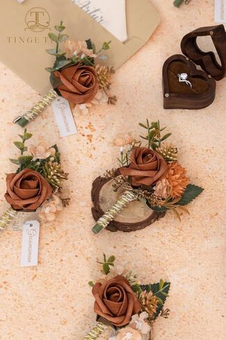 TINGE TIME Boutonniere للرجال والعريس وأفضل رجل بوتونيير لحفلات الزفاف والذكرى السنوية وحفلات العشاء الرسمية وحفلات الزفاف الريفية في الخريف (التيراكوتا) in Kuwait