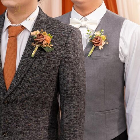 TINGE TIME Boutonniere للرجال والعريس وأفضل رجل بوتونيير لحفلات الزفاف والذكرى السنوية وحفلات العشاء الرسمية وحفلات الزفاف الريفية في الخريف (التيراكوتا) in Kuwait