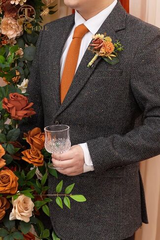 TINGE TIME Boutonniere للرجال والعريس وأفضل رجل بوتونيير لحفلات الزفاف والذكرى السنوية وحفلات العشاء الرسمية وحفلات الزفاف الريفية في الخريف (التيراكوتا) in Kuwait