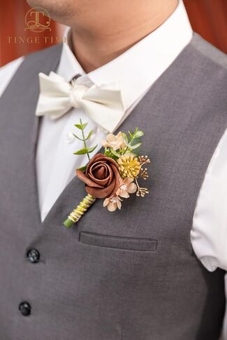TINGE TIME Boutonniere للرجال والعريس وأفضل رجل بوتونيير لحفلات الزفاف والذكرى السنوية وحفلات العشاء الرسمية وحفلات الزفاف الريفية في الخريف (التيراكوتا) in Kuwait