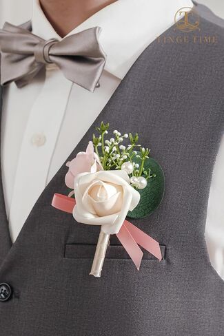 TINGE TIME Boutonniere للرجال والعريس وأفضل رجل بوتونيير لحفلات الزفاف والذكرى السنوية وحفلات العشاء الرسمية وحفلات الزفاف الريفية في الخريف (التيراكوتا) in Kuwait