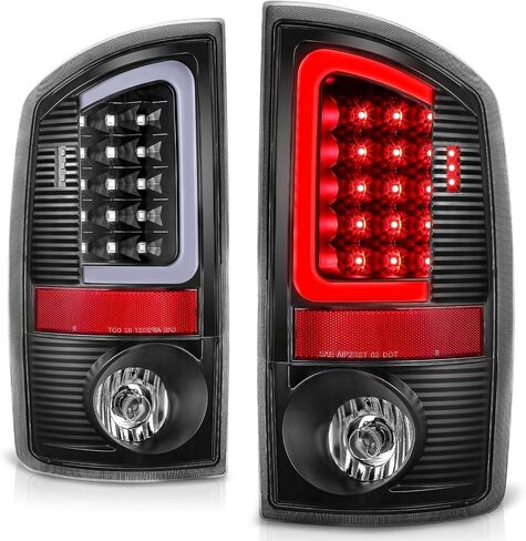 Auto Dynasty LED Tail Light Compatible with 2007-2009 Dodge Ram 1500 2500 3500, Reverse Brake Lamp with Red 3D LED C-Tube Bar, Driver and Passenger Side, Black Housing Clear Lens in Saudi Arabia