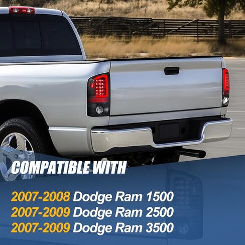 Auto Dynasty LED Tail Light Compatible with 2007-2009 Dodge Ram 1500 2500 3500, Reverse Brake Lamp with Red 3D LED C-Tube Bar, Driver and Passenger Side, Black Housing Clear Lens in Saudi Arabia