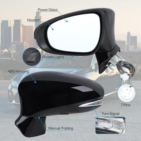 Right Passenger Side Mirror Compatible With 2010 2011 2012 Lexus ES350 With Manual Folding Power Glass Heated Turn Signal Puddle Light Mirror Memory Black Replace#87910-33881-C0(11Pins) in Saudi Arabia