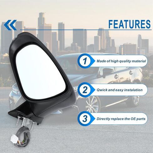 Right Passenger Side Mirror Compatible With 2010 2011 2012 Lexus ES350 With Manual Folding Power Glass Heated Turn Signal Puddle Light Mirror Memory Black Replace#87910-33881-C0(11Pins) in Saudi Arabia