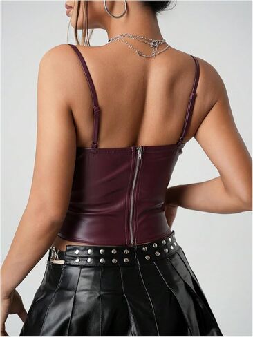 Milumia Women's Pu Leather Cami Top Spaghetti Strap Y2k Party Cropped Tank Tops in Saudi Arabia