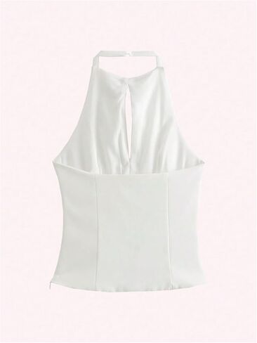 MakeMeChic Women's Rhinestone Bow Knot Sleeveless Backless Halter Top Summer Shirt in Saudi Arabia