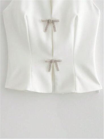 MakeMeChic Women's Rhinestone Bow Knot Sleeveless Backless Halter Top Summer Shirt in Saudi Arabia