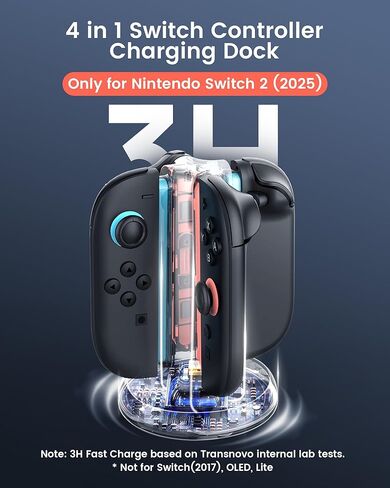 TRANSNOVO Charging Dock for Nintendo Switch 2 JoyCon, 4-Slot Dual-Side Magnetic Joy-Cons Charger, Patented 8-Slot Game Card Storage, 9-RGB Mode, Circuit Protection, Multiplayer Switch 2 Accessories in Kuwait