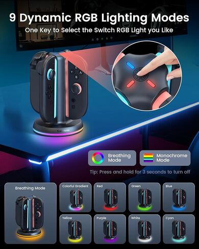TRANSNOVO Charging Dock for Nintendo Switch 2 JoyCon, 4-Slot Dual-Side Magnetic Joy-Cons Charger, Patented 8-Slot Game Card Storage, 9-RGB Mode, Circuit Protection, Multiplayer Switch 2 Accessories in Kuwait