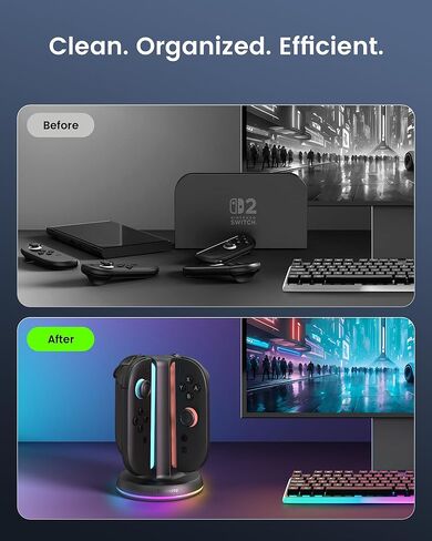 TRANSNOVO Charging Dock for Nintendo Switch 2 JoyCon, 4-Slot Dual-Side Magnetic Joy-Cons Charger, Patented 8-Slot Game Card Storage, 9-RGB Mode, Circuit Protection, Multiplayer Switch 2 Accessories in Kuwait