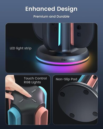 TRANSNOVO Charging Dock for Nintendo Switch 2 JoyCon, 4-Slot Dual-Side Magnetic Joy-Cons Charger, Patented 8-Slot Game Card Storage, 9-RGB Mode, Circuit Protection, Multiplayer Switch 2 Accessories in Kuwait