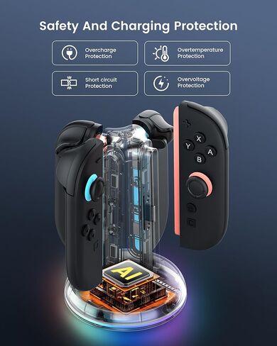 TRANSNOVO Charging Dock for Nintendo Switch 2 JoyCon, 4-Slot Dual-Side Magnetic Joy-Cons Charger, Patented 8-Slot Game Card Storage, 9-RGB Mode, Circuit Protection, Multiplayer Switch 2 Accessories in Kuwait