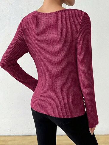 ZAFUL Women's Cowl Neck Long Sleeve Tunic Tops Ribbed Knit Ruched T Shirts Slim Fit Draped Basic Tops in Saudi Arabia
