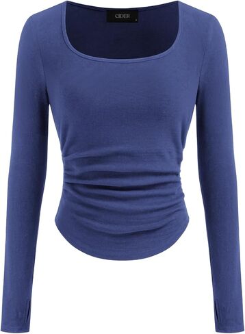 CIDER Womens Long Sleeve Scoop Neck Casual Going Out Slim Fit T-Shirt in Saudi Arabia