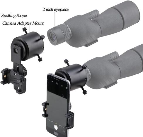 All-Aluminum Scope Camera Adapter – Dual Viewing Smartphone Mount for Wildlife Observation, Stargazing & Nature Photography – Quick, Screw-Free Locking for Easy Setup in Kuwait
