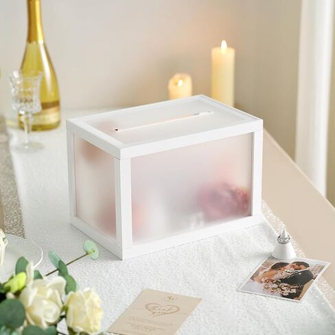 صندوق بطاقات زفاف أكريليك من AW BRIDAL للاستقبال، مقاس 10.5 بوصة × 7 بوصة × 7 بوصة، صندوق هدايا من الزجاج الشفاف، صناديق مغلف أموال لحفلات أعياد الميلاد، وحفلات الزفاف، وهدايا العروس in Kuwait