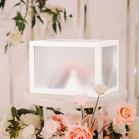 صندوق بطاقات زفاف أكريليك من AW BRIDAL للاستقبال، مقاس 10.5 بوصة × 7 بوصة × 7 بوصة، صندوق هدايا من الزجاج الشفاف، صناديق مغلف أموال لحفلات أعياد الميلاد، وحفلات الزفاف، وهدايا العروس in Kuwait