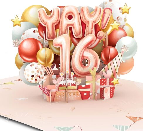 Liif Blue Balloons 16th birthday card, Happy 16 Birthday Card, 3D Greeting Pop Up Birthday Card, 16 Years Old - For Boys, Son, Grandson, Nephew | With Message Note & Envelop in Saudi Arabia