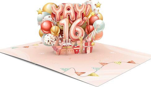 Liif Blue Balloons 16th birthday card, Happy 16 Birthday Card, 3D Greeting Pop Up Birthday Card, 16 Years Old - For Boys, Son, Grandson, Nephew | With Message Note & Envelop in Saudi Arabia