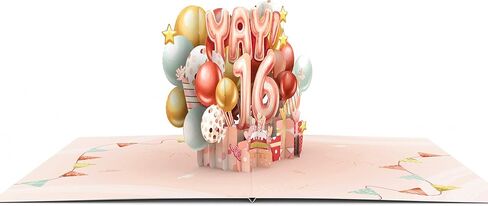 Liif Blue Balloons 16th birthday card, Happy 16 Birthday Card, 3D Greeting Pop Up Birthday Card, 16 Years Old - For Boys, Son, Grandson, Nephew | With Message Note & Envelop in Saudi Arabia