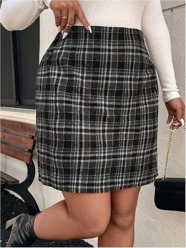 MakeMeChic Women's Plaid Skirt High Waisted Pencil Mini Skirt in Kuwait