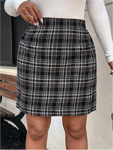 MakeMeChic Women's Plaid Skirt High Waisted Pencil Mini Skirt in Kuwait