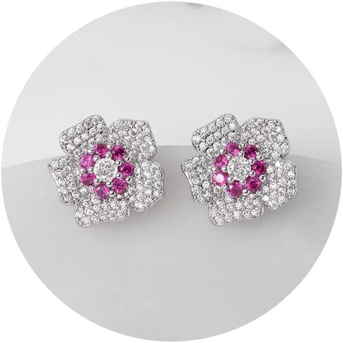 SWEETV Cubic Zirconia Flower Stud Earrings for Women Hypoallergenic Fashion Jewelry, Wedding Bridal Earrings for Brides, Bridesmaids Prom Formal Party in Saudi Arabia
