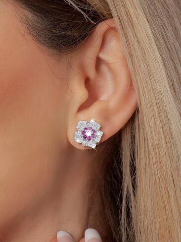 SWEETV Cubic Zirconia Flower Stud Earrings for Women Hypoallergenic Fashion Jewelry, Wedding Bridal Earrings for Brides, Bridesmaids Prom Formal Party in Saudi Arabia