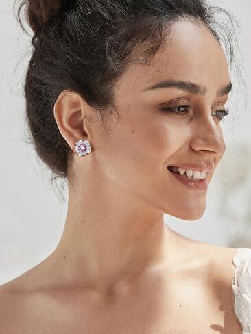 SWEETV Cubic Zirconia Flower Stud Earrings for Women Hypoallergenic Fashion Jewelry, Wedding Bridal Earrings for Brides, Bridesmaids Prom Formal Party in Saudi Arabia