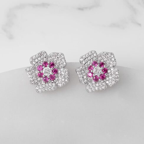 SWEETV Cubic Zirconia Flower Stud Earrings for Women Hypoallergenic Fashion Jewelry, Wedding Bridal Earrings for Brides, Bridesmaids Prom Formal Party in Saudi Arabia
