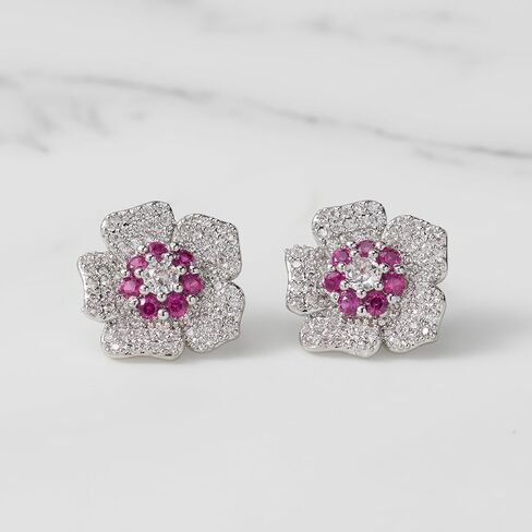 SWEETV Cubic Zirconia Flower Stud Earrings for Women Hypoallergenic Fashion Jewelry, Wedding Bridal Earrings for Brides, Bridesmaids Prom Formal Party in Saudi Arabia