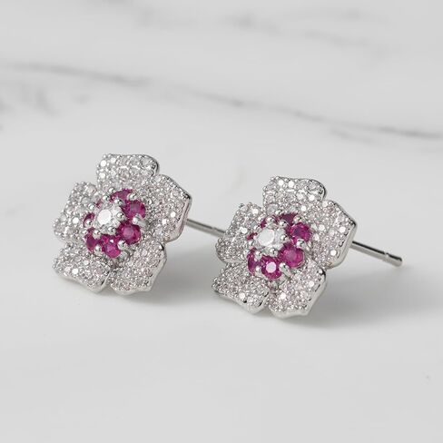 SWEETV Cubic Zirconia Flower Stud Earrings for Women Hypoallergenic Fashion Jewelry, Wedding Bridal Earrings for Brides, Bridesmaids Prom Formal Party in Saudi Arabia