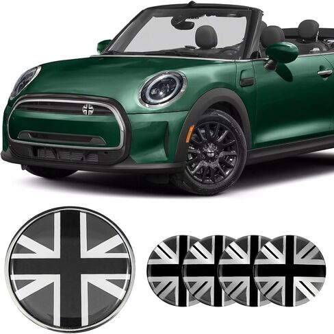 x xotic tech Union Jack Style 3D Front Bumper Grill Emblem Badge w/Wheel Center Cap Covers Compatible with Mini Cooper R50 R55 R56 R57 R58 F54 F55 F56 F57 F60 R60 R61 (Black + Gray) in Saudi Arabia