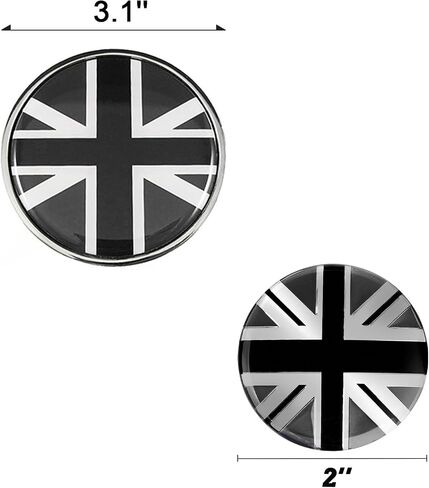 x xotic tech Union Jack Style 3D Front Bumper Grill Emblem Badge w/Wheel Center Cap Covers Compatible with Mini Cooper R50 R55 R56 R57 R58 F54 F55 F56 F57 F60 R60 R61 (Black + Gray) in Saudi Arabia