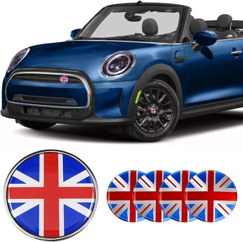 x xotic tech Union Jack Style 3D Front Bumper Grill شارة مع أغطية غطاء مركز العجلة متوافقة مع Mini Cooper R50 R55 R56 R57 R58 F54 F55 F56 F57 F60 R60 R61 (أسود + رمادي) in Kuwait