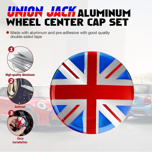 x xotic tech Union Jack Style 3D Front Bumper Grill شارة مع أغطية غطاء مركز العجلة متوافقة مع Mini Cooper R50 R55 R56 R57 R58 F54 F55 F56 F57 F60 R60 R61 (أسود + رمادي) in Kuwait