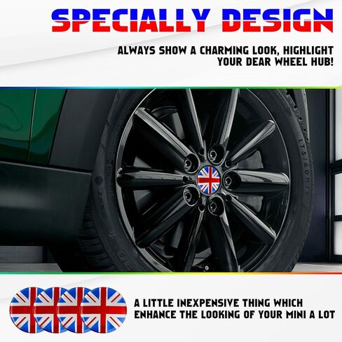 x xotic tech Union Jack Style 3D Front Bumper Grill شارة مع أغطية غطاء مركز العجلة متوافقة مع Mini Cooper R50 R55 R56 R57 R58 F54 F55 F56 F57 F60 R60 R61 (أسود + رمادي) in Kuwait