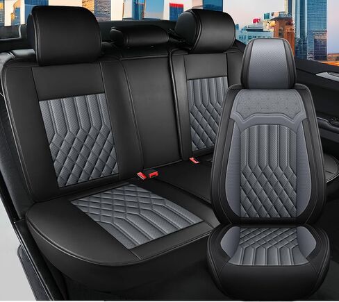 أغطية مقاعد لسيارة VW Taos 2022 2023 2024 أغطية مقاعد سيارة جلدية مقاومة للماء غطاء مقعد ناعم واقيات مقاعد السيارات المريحة مع وسادة هوائية (أسود ورمادي، 5 مقاعد) in Kuwait